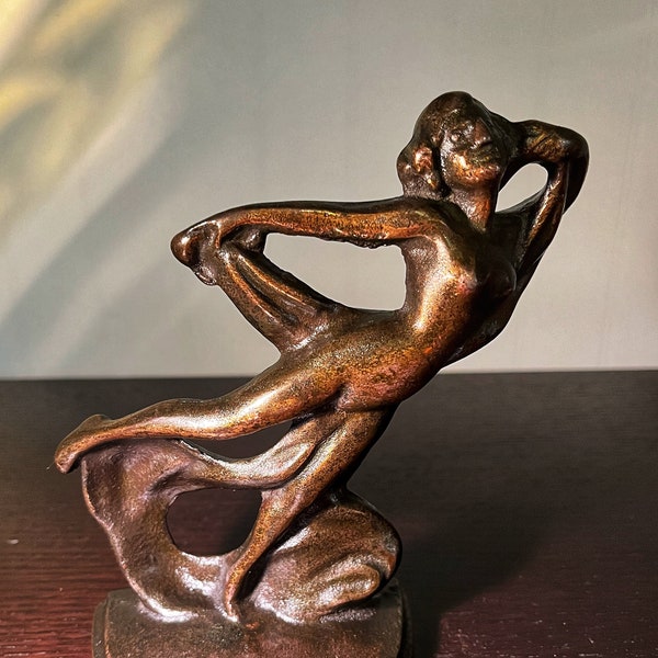 RARE Hubley Bookend with Bronze Finished Cast Iron Draped Ballerina 1920s Art Deco