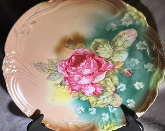 Pretty Vintage Platter Cake Plate 12" Rose Pattern