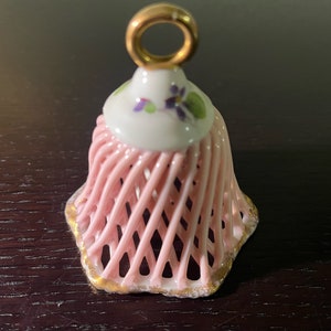 Pink Nuova Capodimonte Bell with Gold Accents and Hand Painted Violets