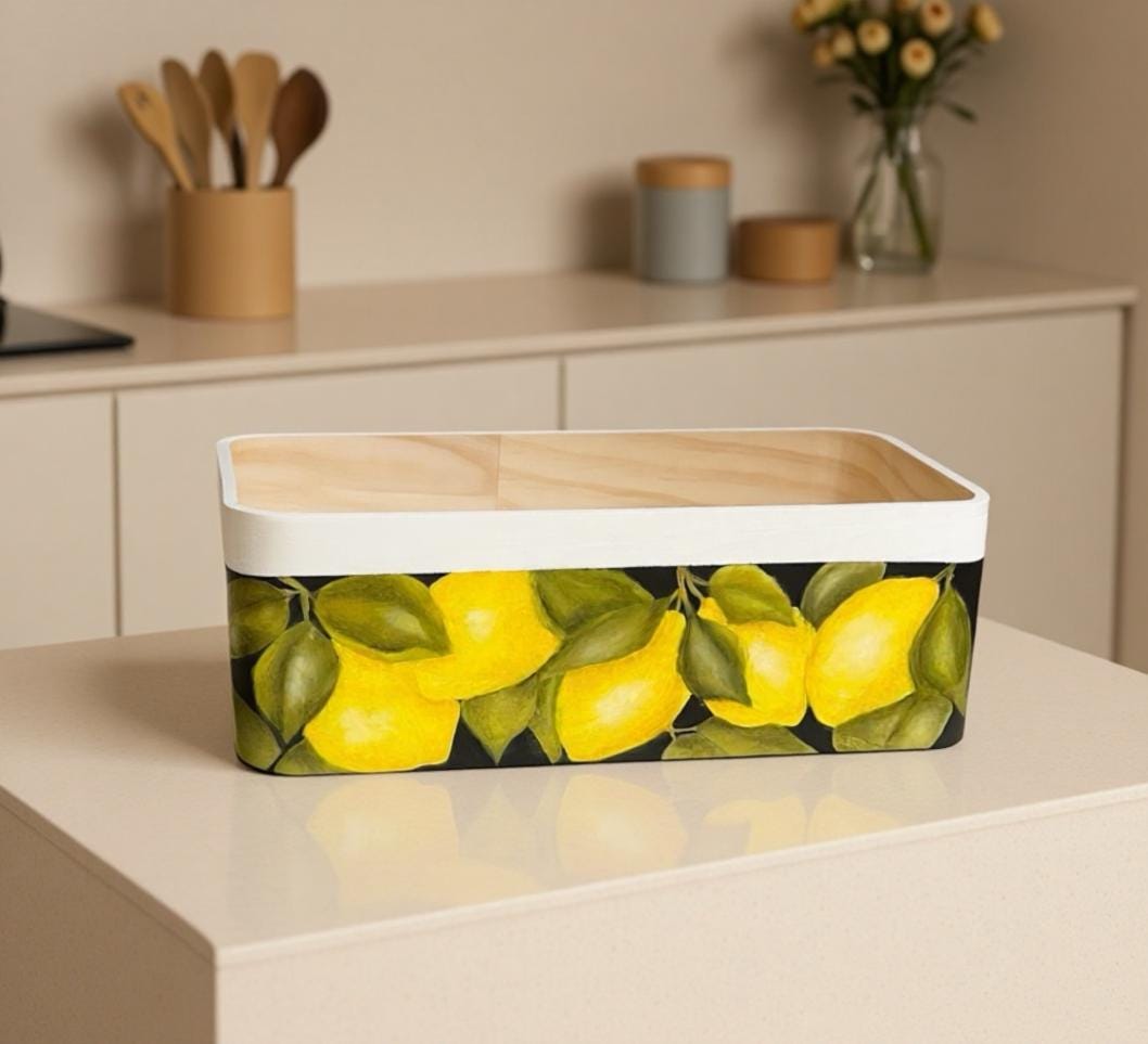 Lemon Decoration/wooden Storage Box/countertop Fruit Stand/kitchen
