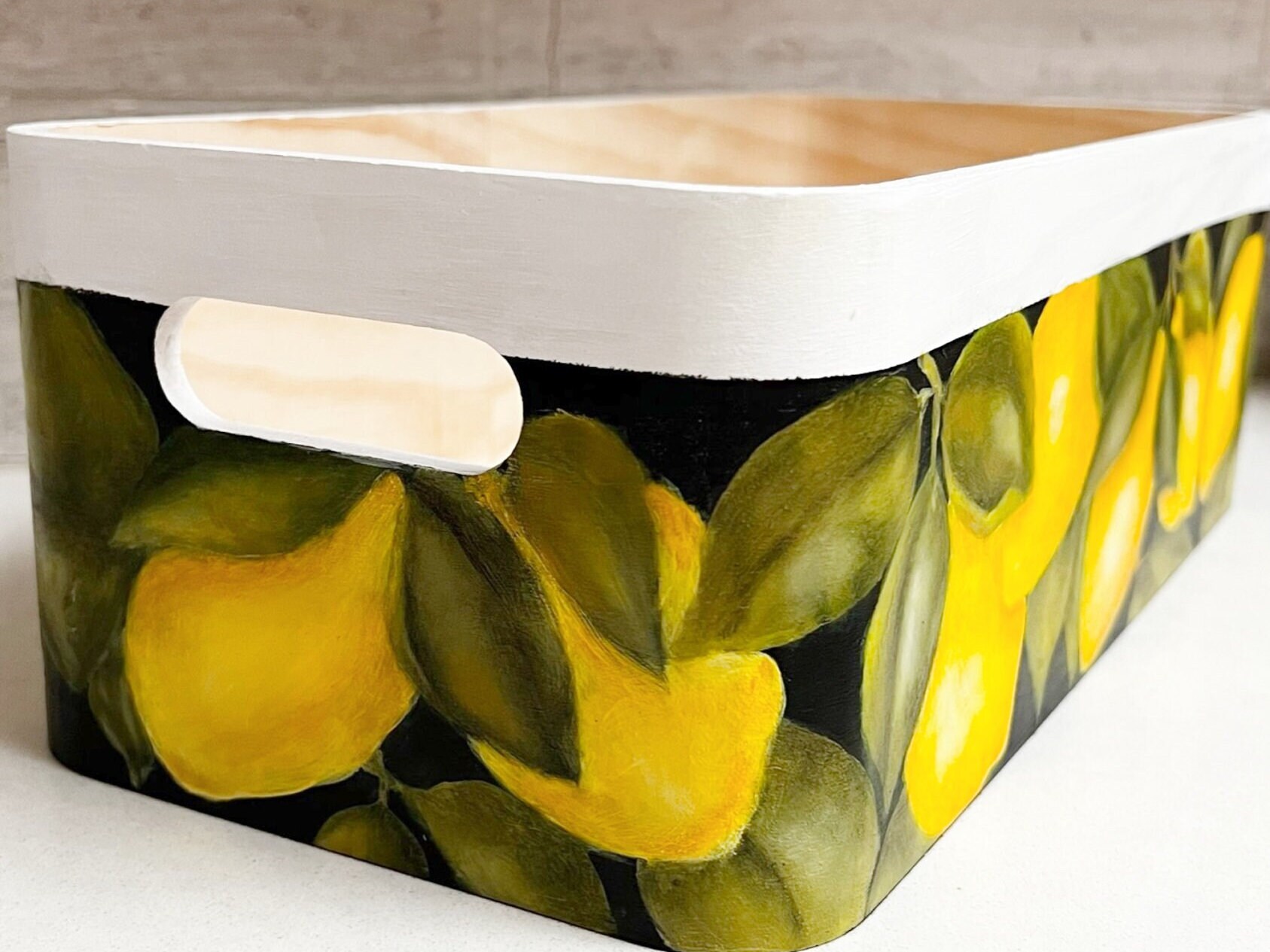 Lemon Decoration/wooden Storage Box/countertop Fruit Stand/kitchen
