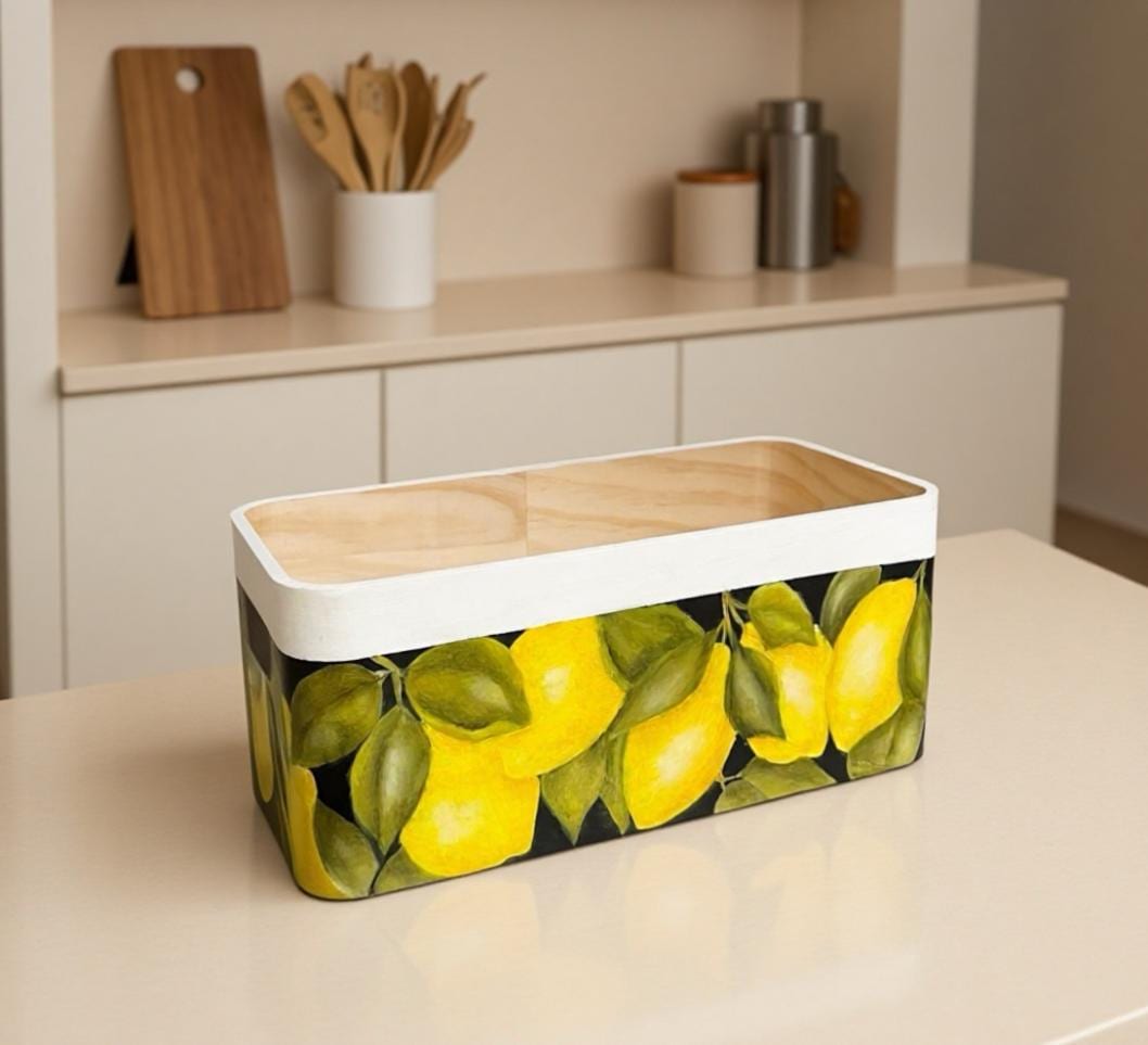 Lemon Decoration/wooden Storage Box/countertop Fruit Stand/kitchen