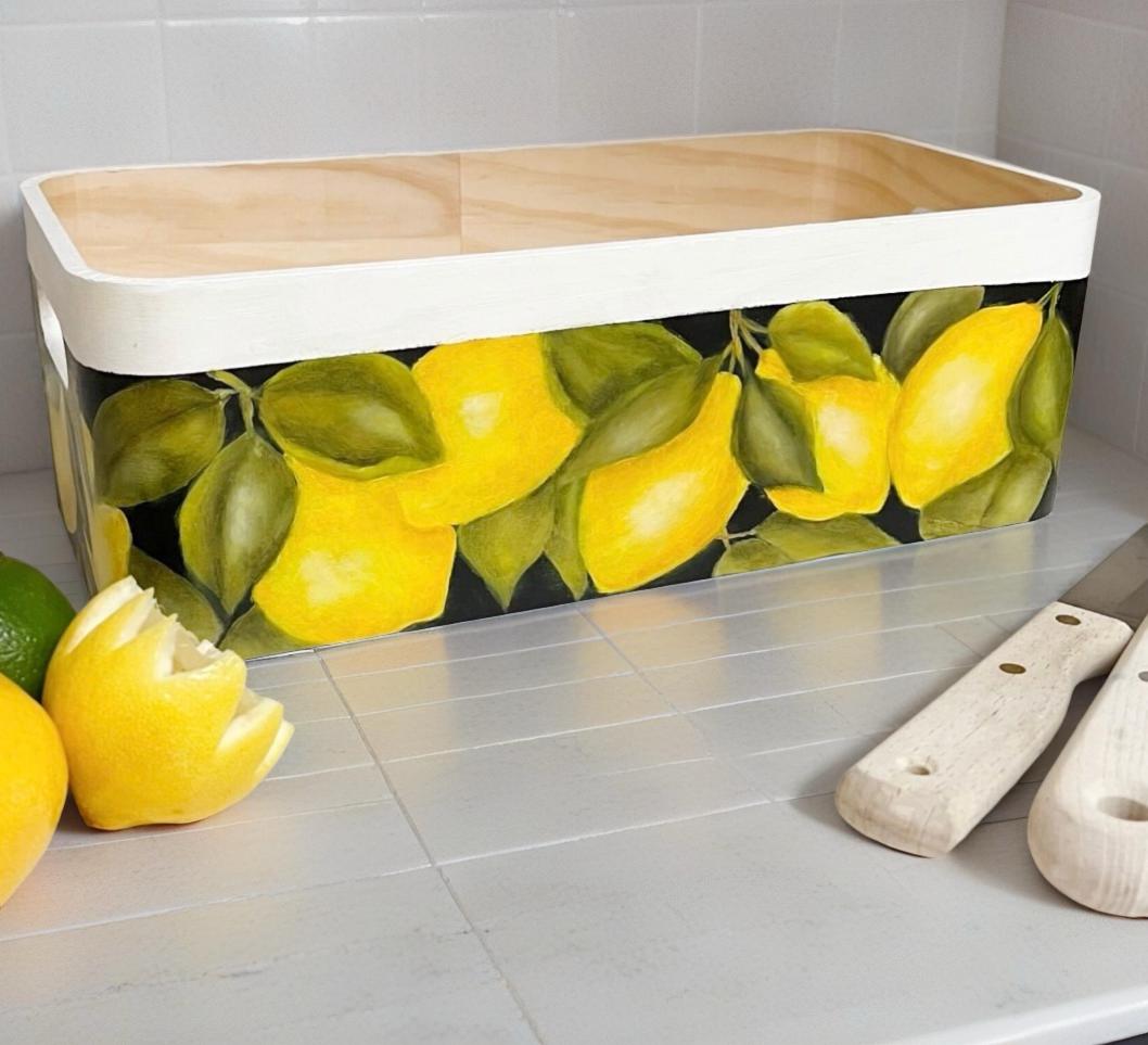 Lemon Decoration/wooden Storage Box/countertop Fruit Stand/kitchen