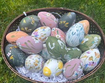 Hand-Painted Floral Easter Eggs, Set of 6