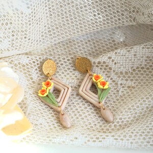 narcissus earrings, clay earrings, flower earrings, narcissus flower