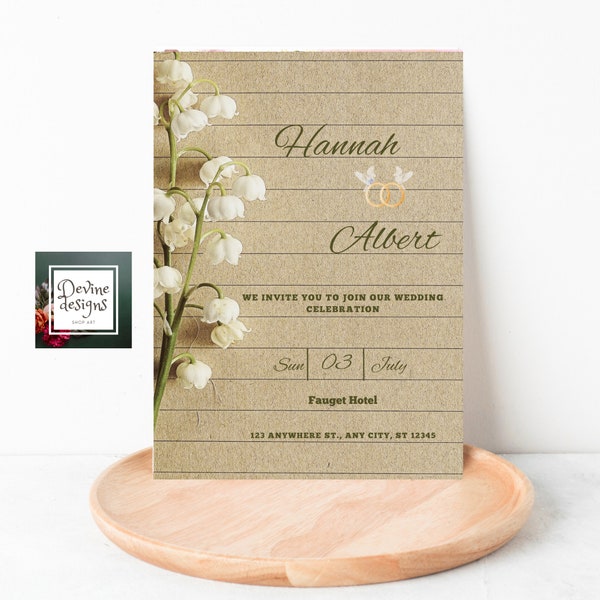 Vintage Lily and Golden Rings Wedding Invitation