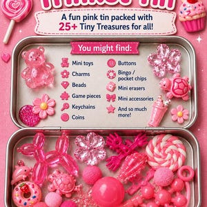 Pink Trinket Tin ~ 25+ Mini Mystery Treasures