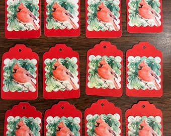 Set of 12 - Cardinal Christmas Gift Tags