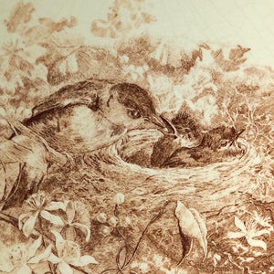 antique brown transferware large tile with birds decor by Minton's Stoke on Trent