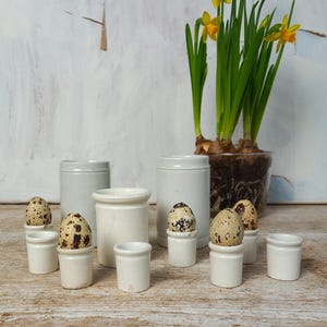 Set of 11 antique pharmacist jars ironstone pots for ointments rustic county charm. Home decor European Farmhouse style