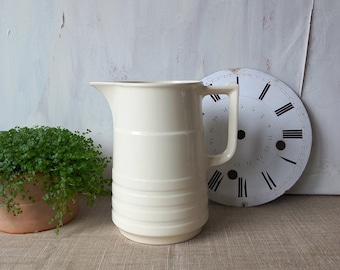 off white ironstone pitcher art deco antique french brocante shabby chic european kitchen decor vintage country style mom gift