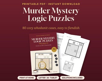 Murder Mystery Logic Puzzles Printable, 80 Cozy Whodunit Cases with Solutions, Detective Puzzle Book PDF for Adults, Brain Teaser Gift