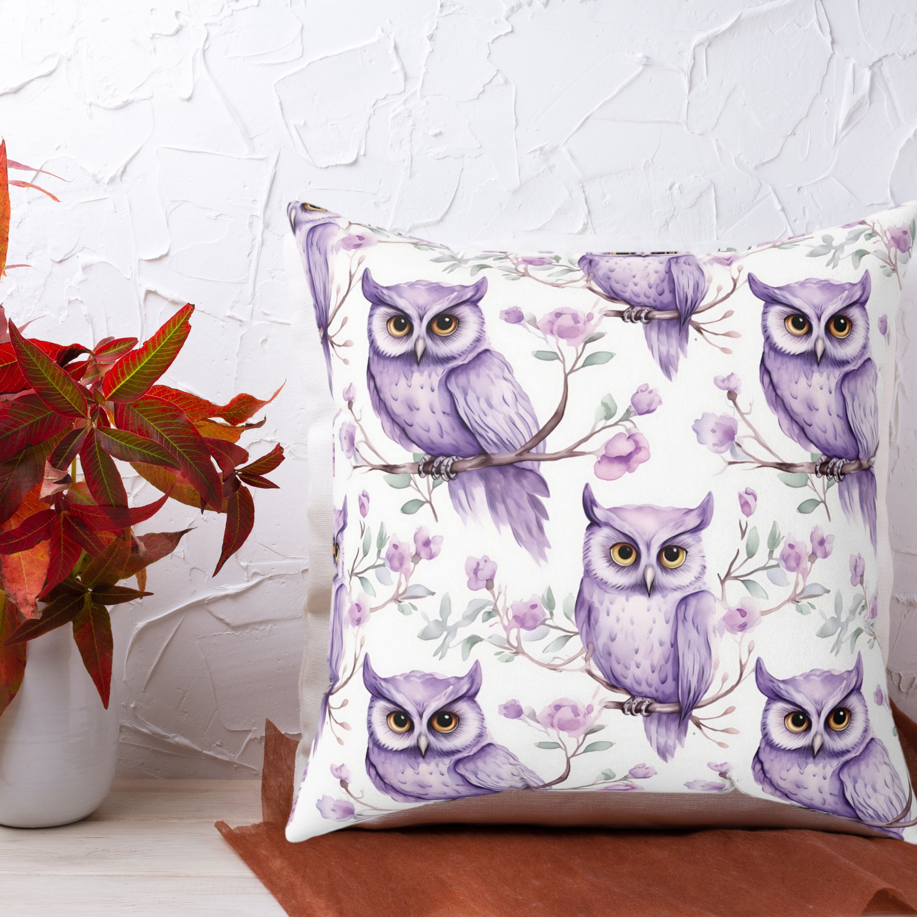 Owl Pastel Throw Pillow Bird Pillow Granny Chic Cottagecore Themed Pillow Cozy Home Decor Gift For H