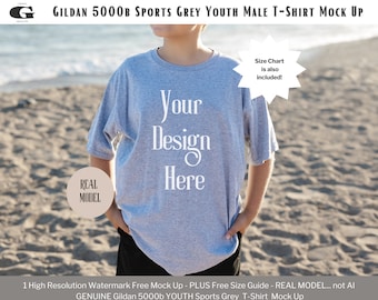 Gildan 5000B Tshirt Mockup, Youth Kids T-shirt Mockup, Gildan 5000B Tee, Gildan 5000B Child Youth Tee Mockup JPG gildan 5000b Sports Grey