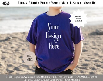 Gildan 5000B Tshirt Mockup, Mockup di t-shirt per bambini, Gildan 5000B Tee, Gildan 5000B Child Youth Tee Mockup JPG Gildan 5000b Purple Mockup