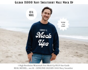 Gildan 18000 Male Mockup | Gildan Navy Mockup | Sweatshirt Model Mockup | Gildan Navy  |  Real Model | 18000  gildan | Navy Sweatshirt mock