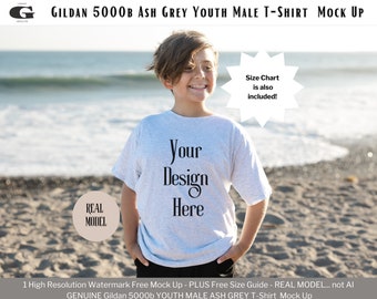 Gildan 5000B Tshirt Mockup, Youth Kids T-shirt Mockup, Gildan 5000B Tee, Gildan 5000B Child Youth Tee Mockup JPG gildan 5000b ash grey mock