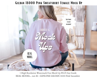 Maqueta Gildan 18000 / Maqueta Gildan Rosa / Maqueta modelo sudadera / Gildan Rosa / 18000 Rosa / Maqueta modelo real / Maqueta trasera 18000