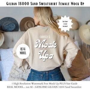 Gildan 18000 Mockup | Gildan Sand Sweatshirt Mockup | Sweatshirt Model Mockup | Gildan Sand | 18000 Sand | Real Model |  back Mockup
