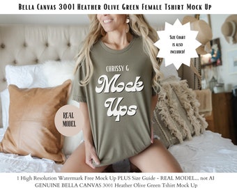 ベラ キャンバス 3001 Tシャツ モックアップ、3001 シャツ モックアップ、リアル モデル モック、3001 Tシャツ モックアップ、キャンバス Tシャツ モックアップ、ヘザー オリーブ グリーン 3001