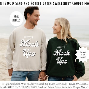 Gildan 18000 Couple Mockup | Gildan Sand Mockup | Sweatshirt Model Mockup | Gildan Forest Green  |  Real Model | 18000  gildan couple