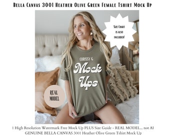 ベラ キャンバス 3001 Tシャツ モックアップ、3001 シャツ モックアップ、リアル モデル モック、3001 Tシャツ モックアップ、キャンバス Tシャツ モックアップ、ヘザー オリーブ グリーン 3001