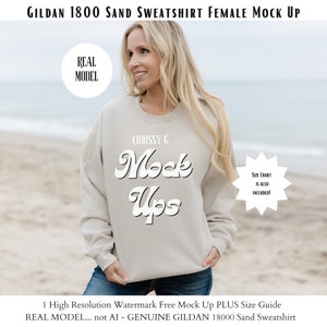 Gildan 18000 Mockup | Gildan Sand Sweatshirt Mockup | Sweatshirt Model Mockup | Gildan Sand | 18000 Sand | Real Model |  back Mockup