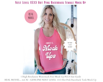 Prossimo livello 1533 Racerback Canotta Mockup, NON AI, Canotta Mock Up, Mamma Mock Up, Mock-up di livello successivo 1533, Nuovo pacchetto negozio, Rosa caldo 1533