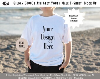 Gildan 5000B Tshirt Mockup, Youth Kids T-shirt Mockup, Gildan 5000B Tee, Gildan 5000B Child Youth Tee Mockup JPG gildan 5000b ash grey mock