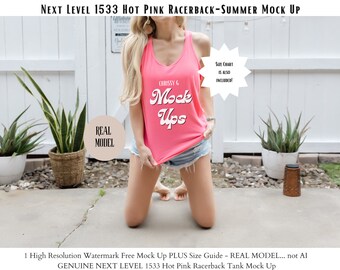 Mockup di canotta a parte posteriore Summer Next livello 1533, modello di canotta NOT AI, modello Mom, mock-up di livello 1533 successivo, pacchetto del nuovo negozio, rosa shocking