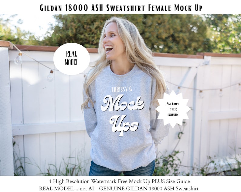 Gildan 18000 Mockup Gildan Ash Sweatshirt Mockup Sweatshirt Model ...