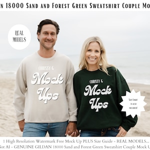 Gildan 18000 Couple Mockup | Gildan Sand Mockup | Sweatshirt Model Mockup | Gildan Forest Green  |  Real Model | 18000  gildan couple