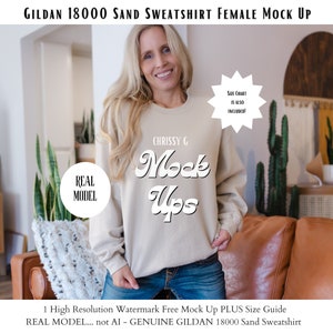 Gildan 18000 Mockup | Gildan Sand Sweatshirt Mockup | Sweatshirt Model Mockup | Gildan Sand | 18000 Sand | Real Model |  back Mockup