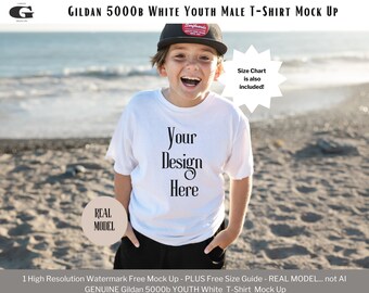 Gildan 5000B Tshirt Mockup, Mockup di t-shirt per bambini, Gildan 5000B Tee, Gildan 5000B Child Youth Tee Mockup JPG Gildan 5000b White Mockup