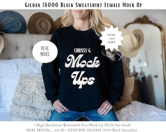 Gildan 18000 Mockup | Gildan Black Sweatshirt Mockup | Sweatshirt Model Mockup | Gildan Black | 18000 Black Real Model Mockup | 18000 Mockup