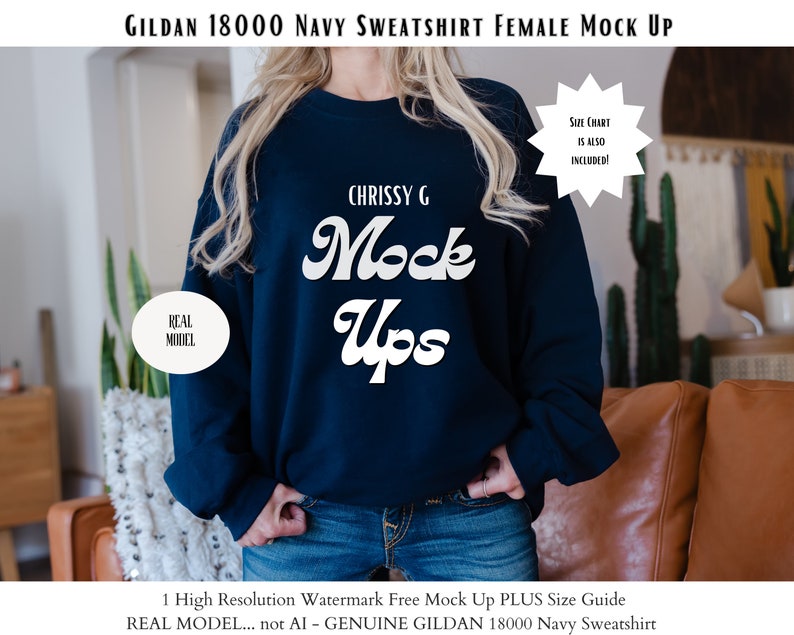 Gildan 18000 Mockup Gildan Navy Sweatshirt Mockup Sweatshirt Model ...