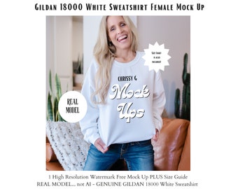 Maquette Gildan 18000 | Maquette Gildan White | Maquette de modèle de sweat-shirt | Blanc Gildan | 18000 Blanc | Modèle réel | Maquette 18000 gildan