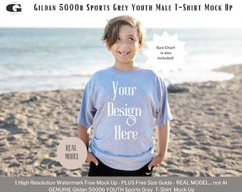Gildan 5000B Tshirt Mockup, Youth Kids T-shirt Mockup, Gildan 5000B Tee, Gildan 5000B Child Youth Tee Mockup JPG gildan 5000b Sports Grey