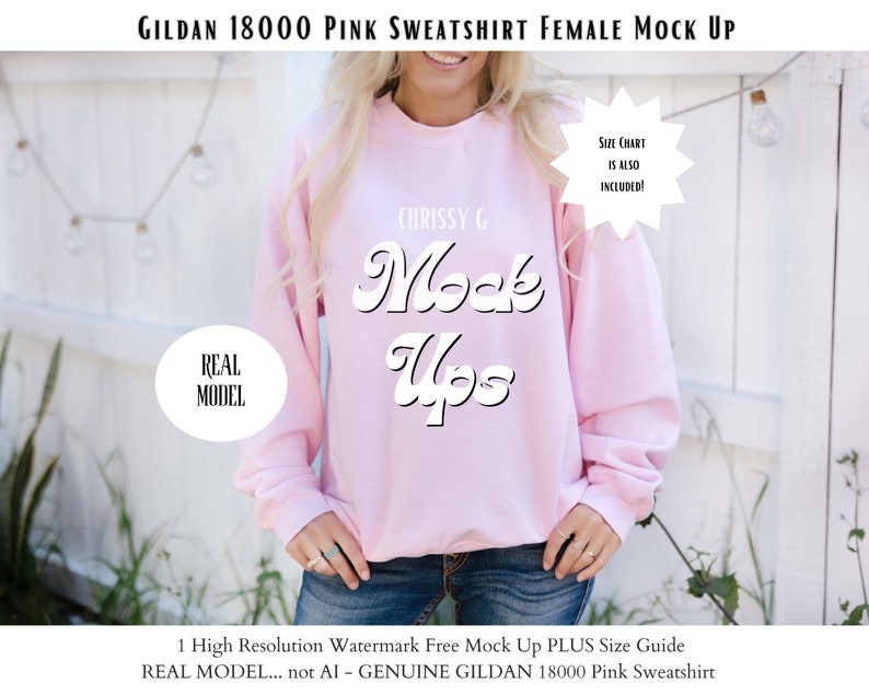 Gildan 18000 Mockup Gildan Pink Mockup Sweatshirt Model Mockup Gildan ...