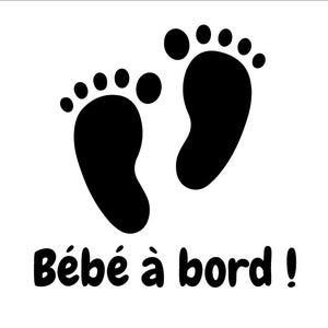 Autocollant “Bébé à Bord” empreintes – Sticker voiture vinyle 15 × 15 cm, deux traces de pieds, sécurité vitre arrière ou latérale
