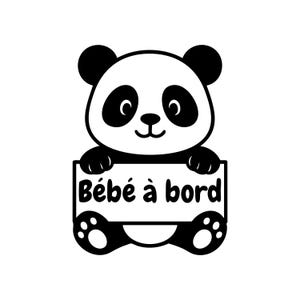 Autocollant “Bébé à Bord” panda – Sticker voiture 15 × 11 cm vinyle, animal mignon, faune, sécurité vitre arrière ou latérale