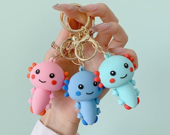 Kawaii Axolotl-sleutelhanger - rubberen poppenbedel, pastelkleuren