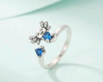 Axolotl sterlingzilveren ring – blauwe zirkoon edelsteen dierensieraden