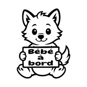 Autocollant “Bébé à Bord” loup – Sticker voiture 15 × 11,5 cm vinyle, louveteau mignon, sécurité vitre arrière, carrosserie