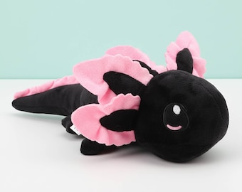 Kawaii Axolotl-knuffel – Zwart-roze knuffeldier met lange romp