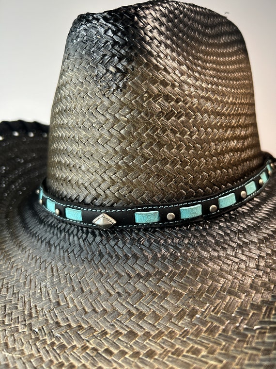 Natural Straw Cowboy Hat L/XL Western Turquoise Studded Leather Band LIN_104_A1__23756.1691156034.  main image 2