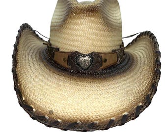 Silber Herz Concho Cowboy Hut, langlebig Cowboy Hut, Stroh Cowboy Hut für Frauen, handgefertigter Hut, Cowgirl Hut, Gabriella