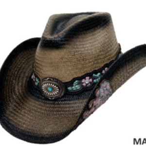 Austin Handmade Hats “Marilyn” Cowboy/Cowgirl Straw Hat, Western Hat, Cowgirl hat, Concert Hat, Country Concert Hat, Turquoise Hat,