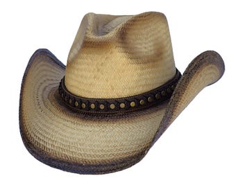 Sombrero vaquero de paja hecho a mano: estilo western, cinta azul