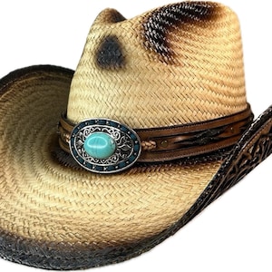 Cowgirl Straw Hat Cowboy Hat Beige Cowgirl Hat Western Hat Natural Hat Turquoise &quot;Candace&quot; | Austin Handmade Hats